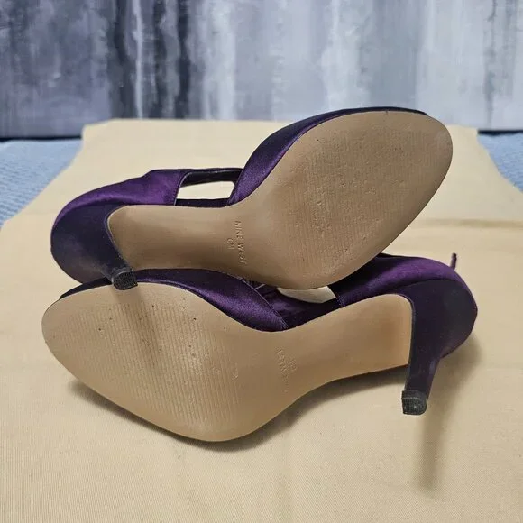 Nine West Purple Satin with Rhinestone Strappy High Heels - Size 6 - Picture 6 of 6